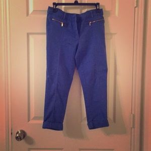 Blue stretch calf length pants